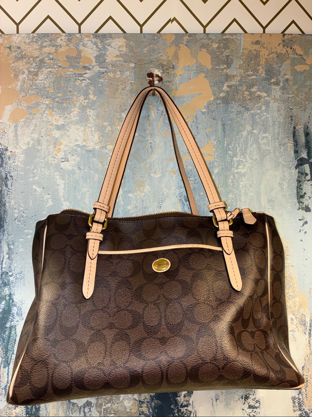 Vintage Coach Peyton Brown Signature Tote With Cream … - Gem